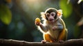 Cute Squirrel Monkey Enjoying a Bite of Delicious Tropical Fruit in a Forest Setting Royalty Free Stock Photo