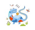 Playful monster, alien, dragon or dinosaur. Adorable fantastic magical creature or mascot. Amusing cartoon character