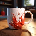 Playful Yet Morose: 3d Rendered Coffee Cup With Red Paints