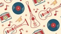 Playful Music & Instruments Seamless Pattern Background, vector design Generative AI Royalty Free Stock Photo