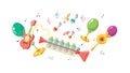 Playful Musical Instruments and Balloons Composition, vector design Generative AI Royalty Free Stock Photo