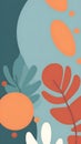 Playful Nature Design: Bright Leaves and Waves in Light Teal and Dark Orange