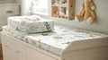 A playful nursery with a pastelcolored changing table cover featuring a charming woodland animal print