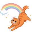 Playful Orange Cat Leaping Towards a Rainbow Royalty Free Stock Photo