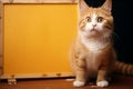 Playful orange cat near a whiteboard, exuding cuteness and charm