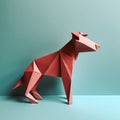 Playful Origami Dog: Minimalist 3d Concept On Turquoise Background