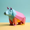 Playful Origami Hippopotamus: Minimalist Sculpture With Bold Colors