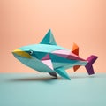 Playful Origami Leviathan: A Minimalist Composition In Multi-coloured Minimalism Royalty Free Stock Photo