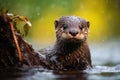 Playful Otter baby wet. Generate Ai Royalty Free Stock Photo