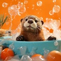 Playful Otter In A Colorful Bathtub: A Joyful Celebration Of Nature