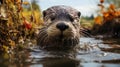 Playful Otter In Flowing Stream: Vray Tracing Art By Dariusz Klimczak