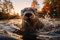 A playful Otter splashing in the water Royalty Free Stock Photo