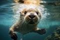 Playful Otter underwater swim. Generate Ai Royalty Free Stock Photo