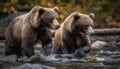 Playful panda cub looking at camera in tropical rainforest generated by AI