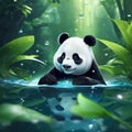 Playful Panda Floating in Water, AI