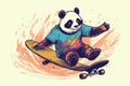 Playful panda riding skateboard, logo. Beautiful illustration picture. Generative AI