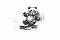 Playful panda riding skateboard, logo. Beautiful illustration picture. Generative AI