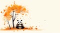 Playful Panda Sitting Under Autumn Tree - Doodle-style Illustration