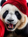 Playful Panda in a Vibrant Red Outfit.AI Generated