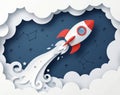 Rocket ship launch paper art startup success and space concept Royalty Free Stock Photo