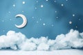 Playful Paper Moon and Stars in Whimsical Night Sky Royalty Free Stock Photo