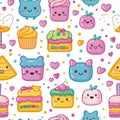 Playful pattern of cute cupcakes with colorful frosting and toppings creating a sweet and delightful culinary artwork