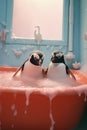 Playful Penguins: A Royal Relaxation in the Slushy Coral Mud