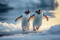 Playful penguins sliding on ice in a charming Arctic scene