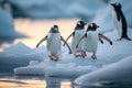 Playful penguins sliding on ice in a charming Arctic scene