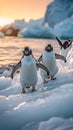 Playful penguins sliding on ice in a charming Arctic scene