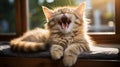 A Playful Pet Cat Charming Yawns Royalty Free Stock Photo