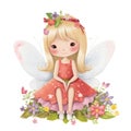 Playful petal whispers, adorable illustration of colorful fairies with playful wings and whispers of petal delights