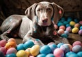 Playful Picasso-Inspired Bunny Pup and Paint-Splattered Eggs (AI Generated) Royalty Free Stock Photo