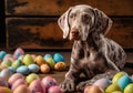 Playful Picasso-Inspired Bunny Pup and Paint-Splattered Eggs (AI Generated) Royalty Free Stock Photo