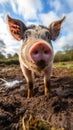 Curious Pig Snuffling in Mud Patch Royalty Free Stock Photo