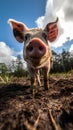 Curious Pig Snuffling in Mud Patch Royalty Free Stock Photo