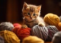 Playful Pile: A Cozy Composition of a Mischievous Kitten Surroun Royalty Free Stock Photo