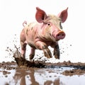 Playful Pink Piglet Leaping Through Mud Royalty Free Stock Photo