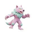 Playful Pink Werewolf Cartoon Character 3D Render Royalty Free Stock Photo