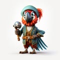 Playful Pirate Parrot: Realistic And Childlike Illustrations In A Pirate Costume Royalty Free Stock Photo