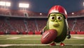Tough avocado dressed as a footballer, sporting a red American football helmet