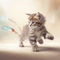 Playful Pixie-bob Kitten Chasing Feather Toy