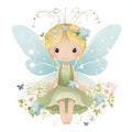 Playful pixie haven, magical illustration of colorful fairies with cute wings, flowers, and joyful whimsy