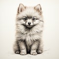 Playful Pomeranian Puppy Drawing In The Style Of Jeremy Geddes