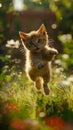 Playful Pounce: A Captivating Closeup of a Tiny Kitten in Mid-Ai