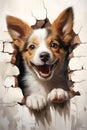 Playful Pup\'s Smiling Surprise: A Heartwarming Wall Breakthrough