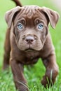 Playful puppy joyfully running in the vibrant green grass, a heartwarming sight for pet lovers