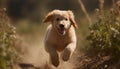 Playful puppy running in nature, happiness and friendship abound generated by AI
