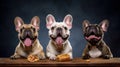 Playful Pups in Action French Bulldog Treat Catchers. Generative AI