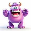 Playful Purple Monster Cartoon Character With Horns